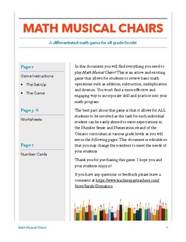 Math Musical Chairs Multiplication Division Addition