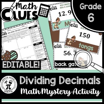 Preview of Math Mystery Activity: Dividing Decimals & Whole Numbers Editable Worksheet