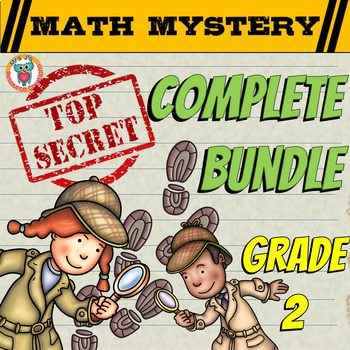 Preview of Math Mystery COMPLETE Bundle 2nd Grade Math Activities - Fun End of Year Review 