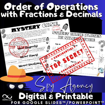 Preview of Math Mystery Case | Order of Operations with Fractions and Decimals | Spy Agency