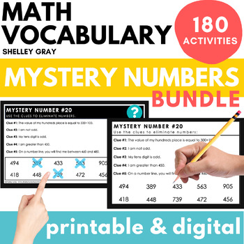 Preview of Math Vocabulary Mystery Number Bundle - 2 3 4 5 6 7 8-Digit, Fractions, Decimals