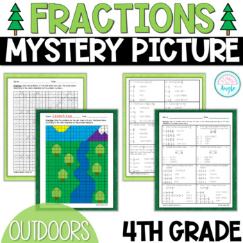 Preview of Math Mystery Picture - 4th Grade Fraction Review - Outdoors Mystery Picture