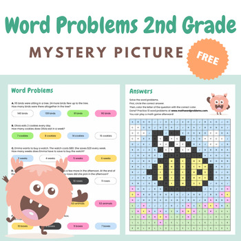 Preview of Math Mystery Picture Spring - Word Problems - 2nd Grade