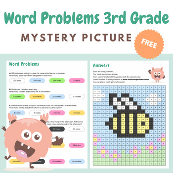 Preview of Math Mystery Picture Spring - Word Problems - 3rd Grade