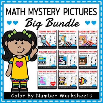 Preview of Math Mystery Pictures Big Bundle (Color By Number Worksheets)