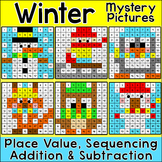 Winter Math Hundreds Chart Color by Number Addition, Subtr