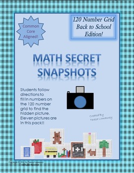 Preview of Math Mystery Pictures on 120 Grid Math Secret Snapshots Back to School Edition