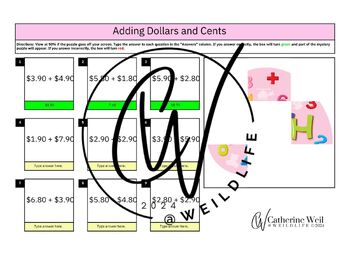 Preview of Math Mystery Puzzle: Adding Dollars and Cents