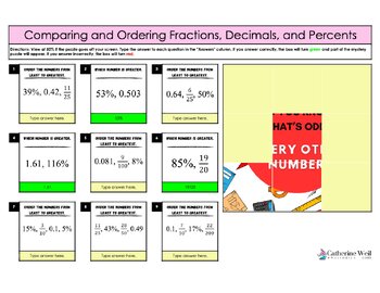 Preview of Math Mystery Puzzle: Comparing and Ordering Fractions, Decimals, and Percents