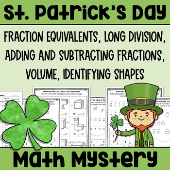 Preview of Math Mystery | St. Patrick's Day | Fractions, Shapes, Division, Volume