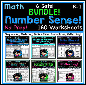Preview of Math | NUMBER SENSE Bundle 160 Worksheets! | NO PREP | Kindergarten - 1st