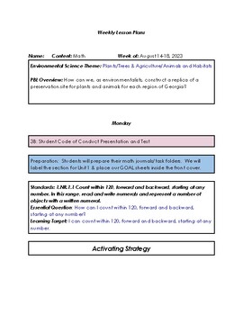Preview of Math (New GA Standards) Unit One Week One First Grade Lesson Plan