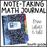 Math Note-Taking Journal Labels and Dividers Fourth Grade