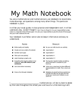 Math Notebook Contract by Emily Watson | Teachers Pay Teachers