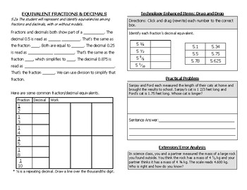 Preview of Math Notebook Notes: Equivalent Fractions and Decimals