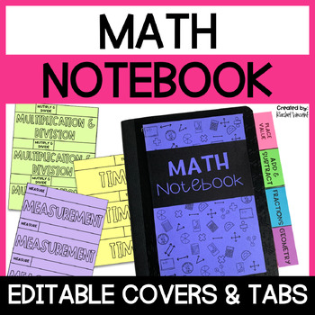 Math Notebook Cover and Tabs - Editable Composition Notebook Cover and ...