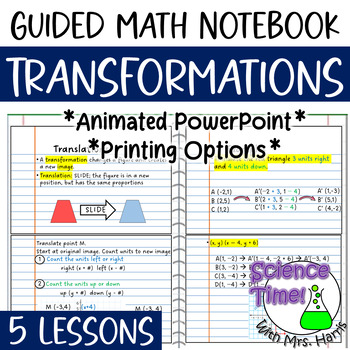 Preview of Math Notebook- Transformations (reflections, rotations...) Animated PowerPoint