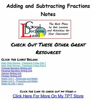 Preview of Math Notes - Adding and Subtracting Fractions 