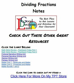 Preview of Math Notes - Dividing Fractions