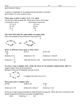 Preview of Math Notes: Rates, Ratios, and Proportions