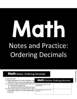 Preview of Math Notes and Practices: Ordering Decimals