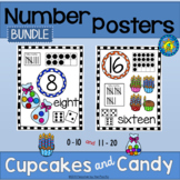 Math | Number Anchor Charts 0-10 + 11-20 Candy + Cupcakes BUNDLE