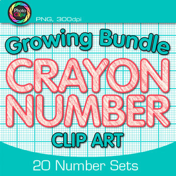 Preview of Math Number Clipart Bundle: 20 Crayon Effect Clip Art, Transparent PNG Comm. Use