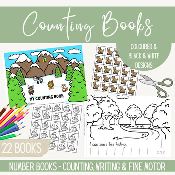 Preview of Number Counting Books 1-10 for Math - Black & White & Colour Cut & Paste & Trace