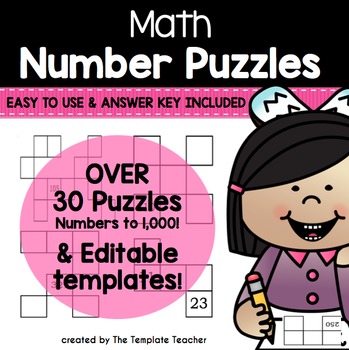 Preview of Math Number Grid Puzzle Practice 10 more and 10 less pages Problem Solving