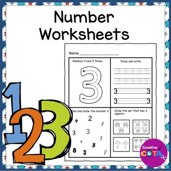 Preview of Kindergarten Math Centers - Number Writing Formation & Identification Worksheets
