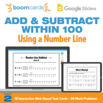 Preview of Math Number Lines 2nd Grade | Interactive Boom Cards™ and Google Slides 2.MD.B.6