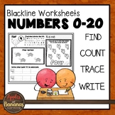 Math Number Printing Practice (0-20) Blackline Masters