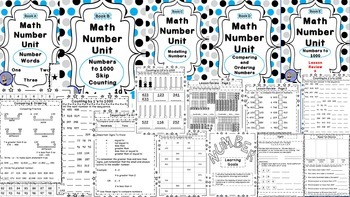 Preview of Math Number Unit BUNDLE- 5 Practice Books WITH Review and Assessments Grades 2-3