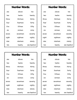 Preview of Math Number Words for Math Journal