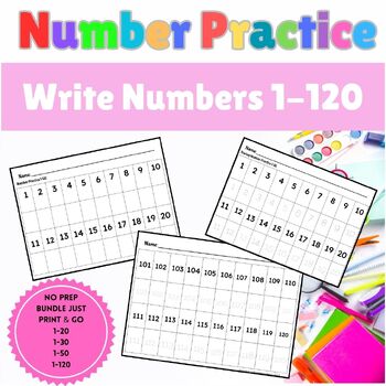 Preview of Math Number Writing Practice 1-120 No Prep