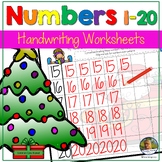 Math Number Writing Practice 1-20 Worksheets Christmas No-Prep