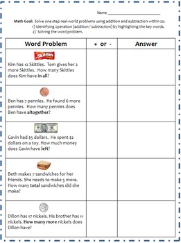 Math One-Step Real-World Word Problems Using Addition/Subtraction