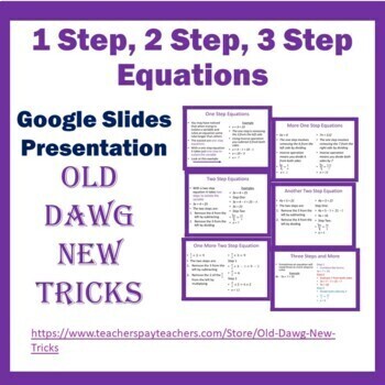 Preview of Math: One Step, Two Step, Three Step Equations Google Slides Presentation