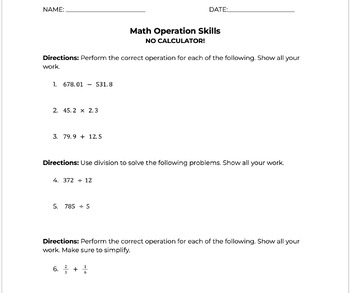 Preview of Math Operation Skills