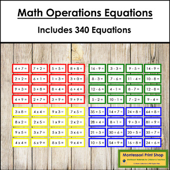 Preview of Math Operations Equation Slips Bundle (color-coded) - Montessori Math
