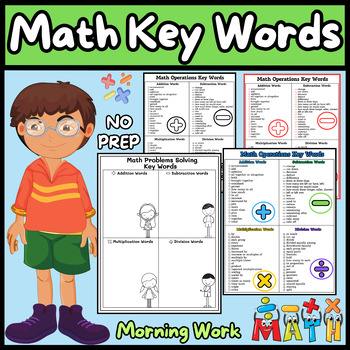 Preview of Math Operations Key Words Used In Math Word Problems - Solving  practice