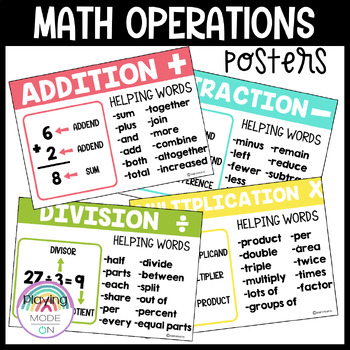 Preview of Math Operations Posters-Key Words Vocabulary