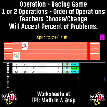 Preview of Math Operations- Racing Game- Create Your Own Equation-Instant Feedback 2 Player