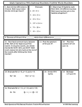 math operations with rational numberspositivewhole numbers review