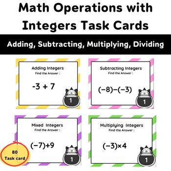 Preview of Integers (Adding, Subtracting, Multiplying, Dividing) Task Cards, Scoot game