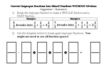 Preview of Math Organizer - Converting Improper Fractions to Mixed Numbers