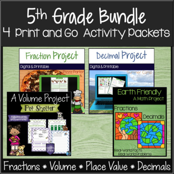 Preview of Fractions, Place Value, Volume, Decimal Activity Packet Bundle Distance Learning