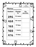 Math Pactice Sheets - 1 more/1 less, 10 more/10 less, 100 