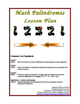 Preview of Math Palindromes Lesson Plan