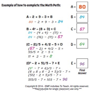 Order of Operations Diamond Puzzle by Mathematics Active Learning